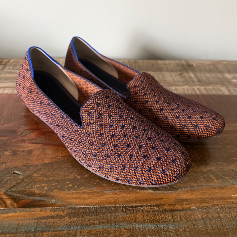 Rothy's The Loafer Sienna Dot Rusty Orange Brown Navy Knit Flats Womens W11.5